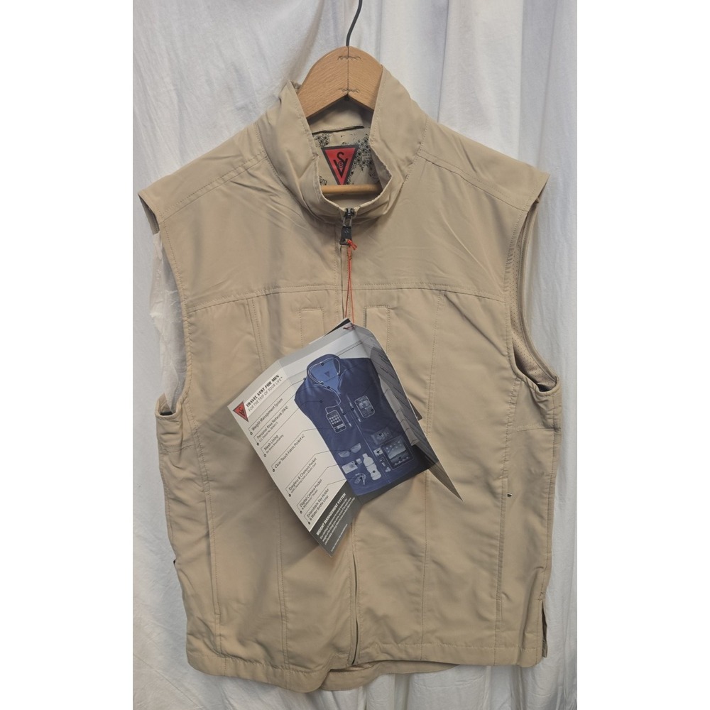 NWT Scottevest Khaki Beige Utility Travel Full Zip Vest Men's Size M